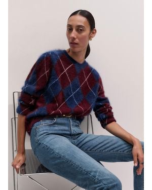 ME+EM Graphic Argyle Brushed Cashmere Sweater Bright-Merlot - Blue