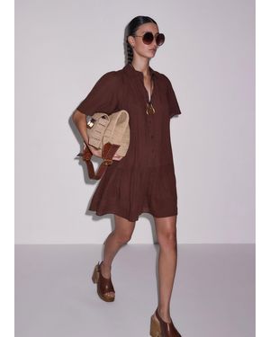 ME+EM Pin Tuck Detail Mini Swing Dress + Slip - Brown