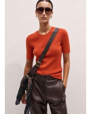 ME+EM Cashmere Slim Rib Knit Tee - Red