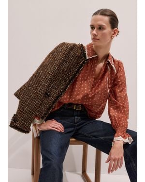 ME+EM Spaced Paisley Motif Print Blouse - Brown