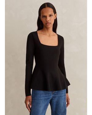 ME+EM Structured Peplum Long Sleeve Knit Top - Natural