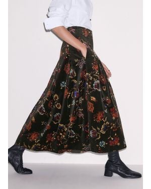 ME+EM Velvet Floral Garden Print Maxi Skirt - Black