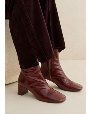 ME+EM Crinkle Patent Leather Ankle Boot - Red