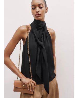 ME+EM Silk Pussybow Halterneck Top - Black