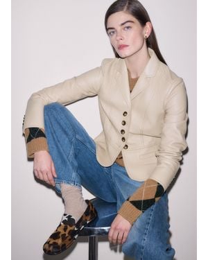 ME+EM Leather Short Fitted Blazer - Blue