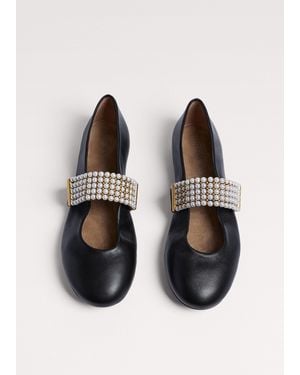 ME+EM Pearl Trim Round Toe Ballerina - Black