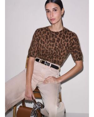 ME+EM Merino Cashmere Leopard Straight Knit Tee Cocoa Multi - Multicolor