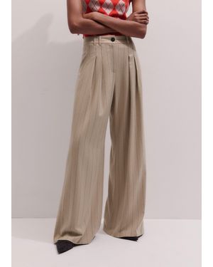 ME+EM Wide Leg Double Pleat Pinstripe Trouser - Brown