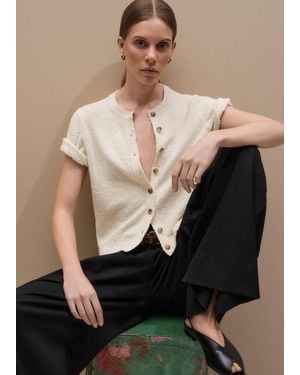 ME+EM Bouclé Straight Knit Button Tee - Black