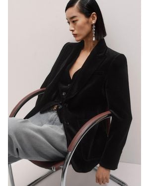ME+EM Stretch Velvet Sharp Shoulder Contour Blazer - Black