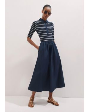 ME+EM Mixed Media Shirt Collar Maxi Dress - Blue