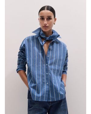 ME+EM Cotton Relaxed Striped Shirt + Scarf - Blue