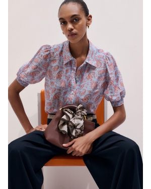 ME+EM Silk Cotton Gilded Paisley Print Straight Blouse - Purple