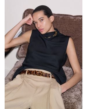 ME+EM Silk Cowl Neck Sleeveless Top - Black
