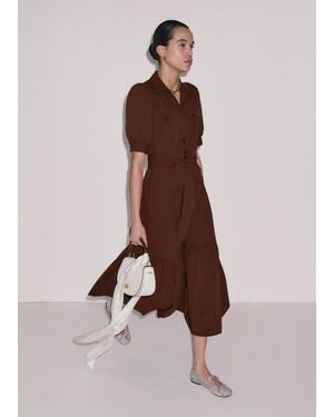 ME+EM Seersucker Midi Shirt Dress + Belt - Brown