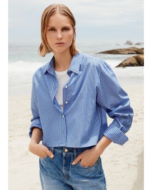 ME+EM Cropped Boxy Stripe Shirt - Blue