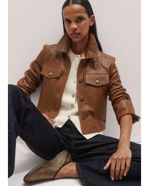 ME+EM Leather Utility Crop Jacket Summer - Brown