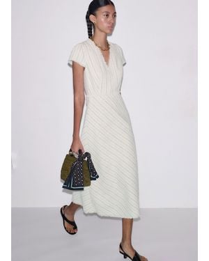 ME+EM Textured Stripe Fit And Flare Midi Dress - White