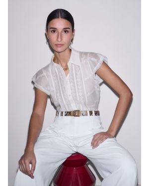 ME+EM Silk Cotton Embroidery Swing Blouse + Cami - White