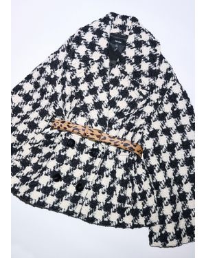 ME+EM Exaggerated Houndstooth Short Coat/Ivory - Blue
