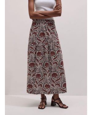 ME+EM Rising Wildflowers Print Tiered Maxi Skirt Cinnamon Multi - Multicolour