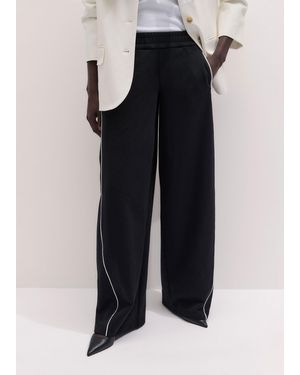 ME+EM Wide Barrel-Leg Track Pant-Light Cream - Black