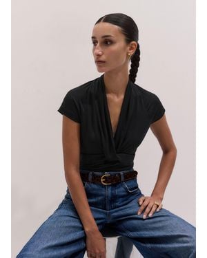 ME+EM Twist Neckline Cap Sleeve Top - Blue