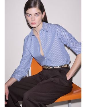ME+EM Stripe Frill Collar Forever Shirt - Blue
