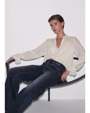 ME+EM Silk Pleated Lace Trim Blouse + Cami - Grey