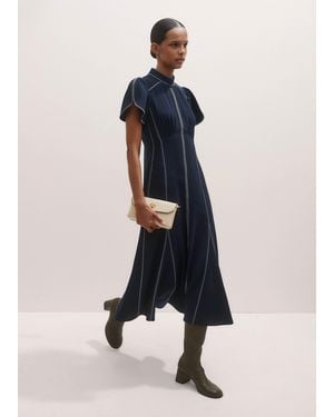 ME+EM Contrast Stitch Midi Dress - Blue