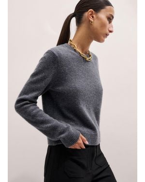 ME+EM Cashmere Crew Neck Crop Jumper Mid Melange - Blue