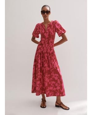 ME+EM Smocked Two Tone Tulip Printed Maxi Dress - Red