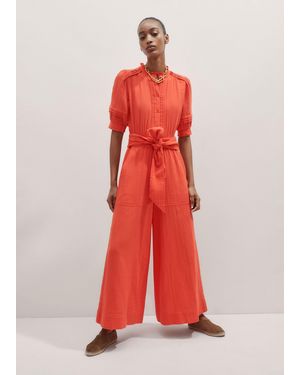 ME+EM Cheesecloth Frill Detail Crop Jumpsuit + Belt - Red