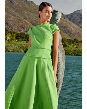 ME+EM Textured Cap Sleeve Midi Dress - Green