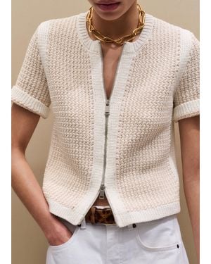 ME+EM Tweed Zip Through Straight Knit Tee Pale Stone-Cream - Natural