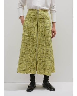 ME+EM Tweed Zip Front A-Line Midi Skirt - Green