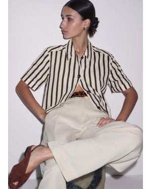 ME+EM Crease-Less Linen Spring Stripe Boxy Cropped Shirt - Natural