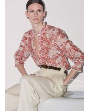 ME+EM Silk Cotton Elaborate Botanical Print Blouse - Pink