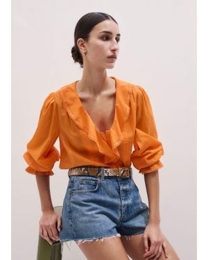 ME+EM Cotton Voile Ruffle Blouse - Orange