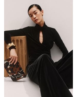 ME+EM Fluid Velour Wrap Front Top - Black