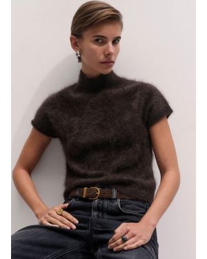 ME+EM Brushed Cashmere High Neck Knit Baby Tee - Black