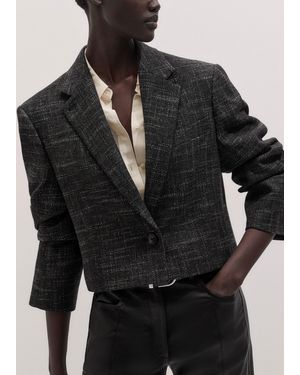 ME+EM Intelligently Oversized Cropped Jacket Charcoal-Cream - Black
