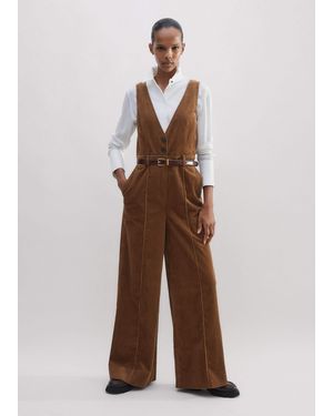 ME+EM Cord Wide-Leg Layering Jumpsuit - Brown