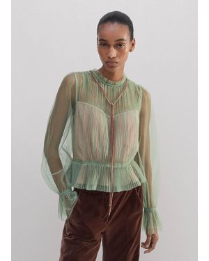 ME+EM Layered Tulle Top With Tie - Green