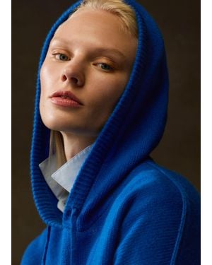 ME+EM Luxe Cashmere Curved Hem Hoodie - Blue