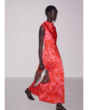 ME+EM Stylised Silhouette Print Bias Cut Full Length Dress - Red
