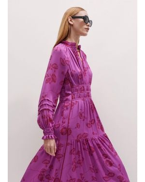ME+EM Silk Delicate Winter Floral Print Maxi Dress - Purple