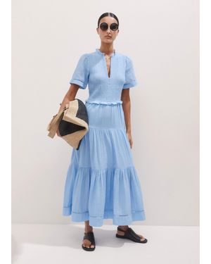ME+EM Cheesecloth Shirred Maxi Dress - Blue