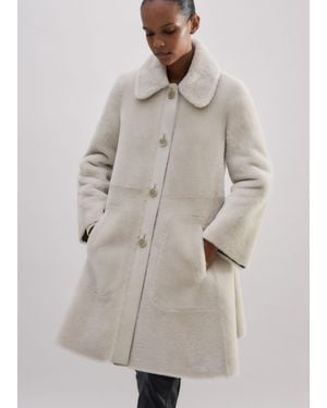 ME+EM Luxe Shearling Leather-Mix Swing Coat - Natural