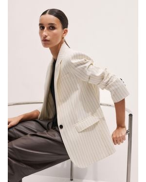 ME+EM Sharp Shoulder Pinstripe Blazer - Natural